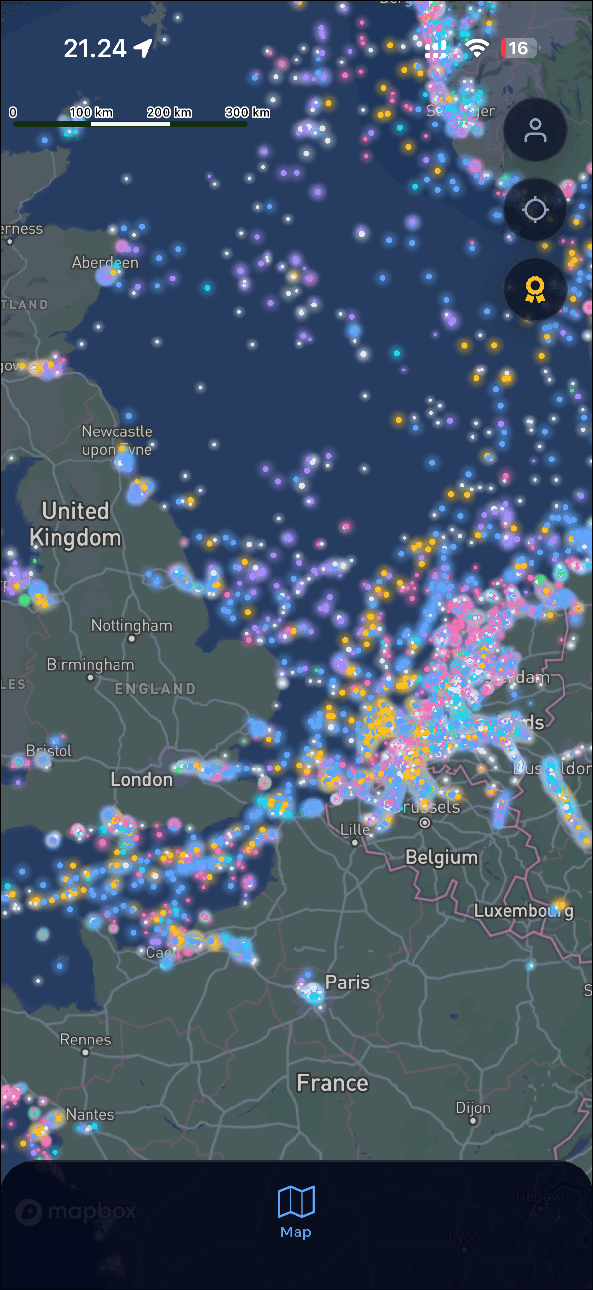 AIS Social map covered in colourful vessel dots across Europe