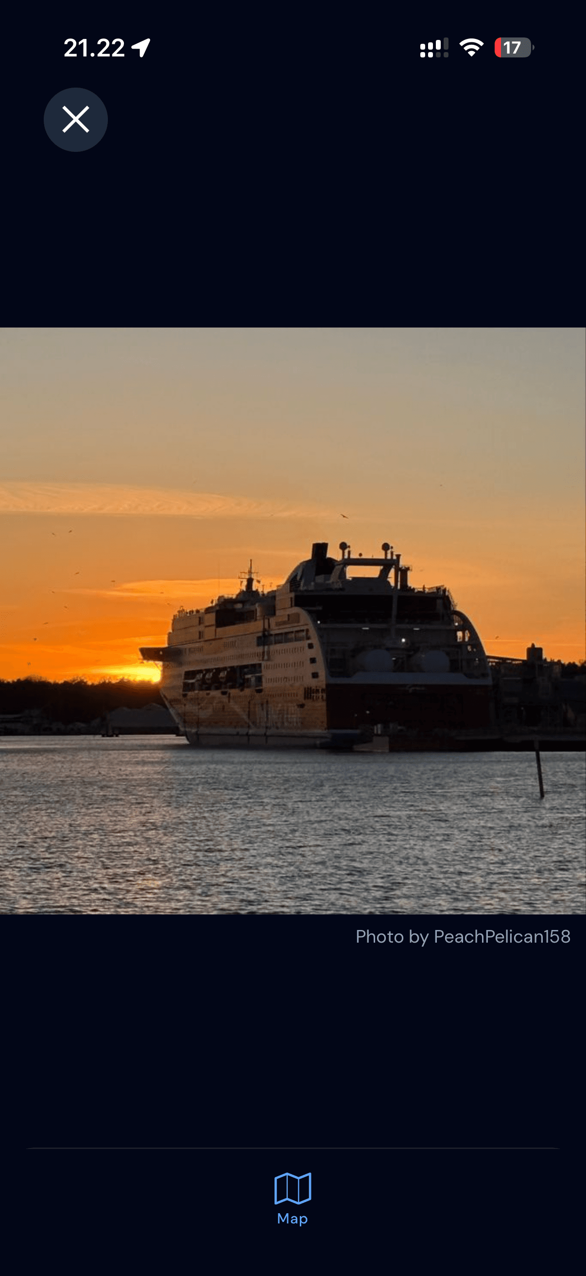 Sunset photo of a cruise ferry uploaded by an AIS Social user
